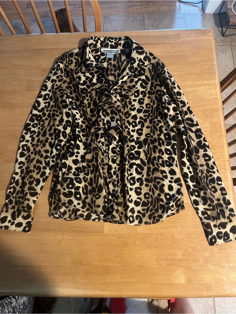 Dress Barn Leopard Print Ruffle Front Jacket - Brown/Black